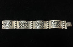 Mexico Vintage Sterling Silver Wide Panel Link Bracelet Marked IF-09