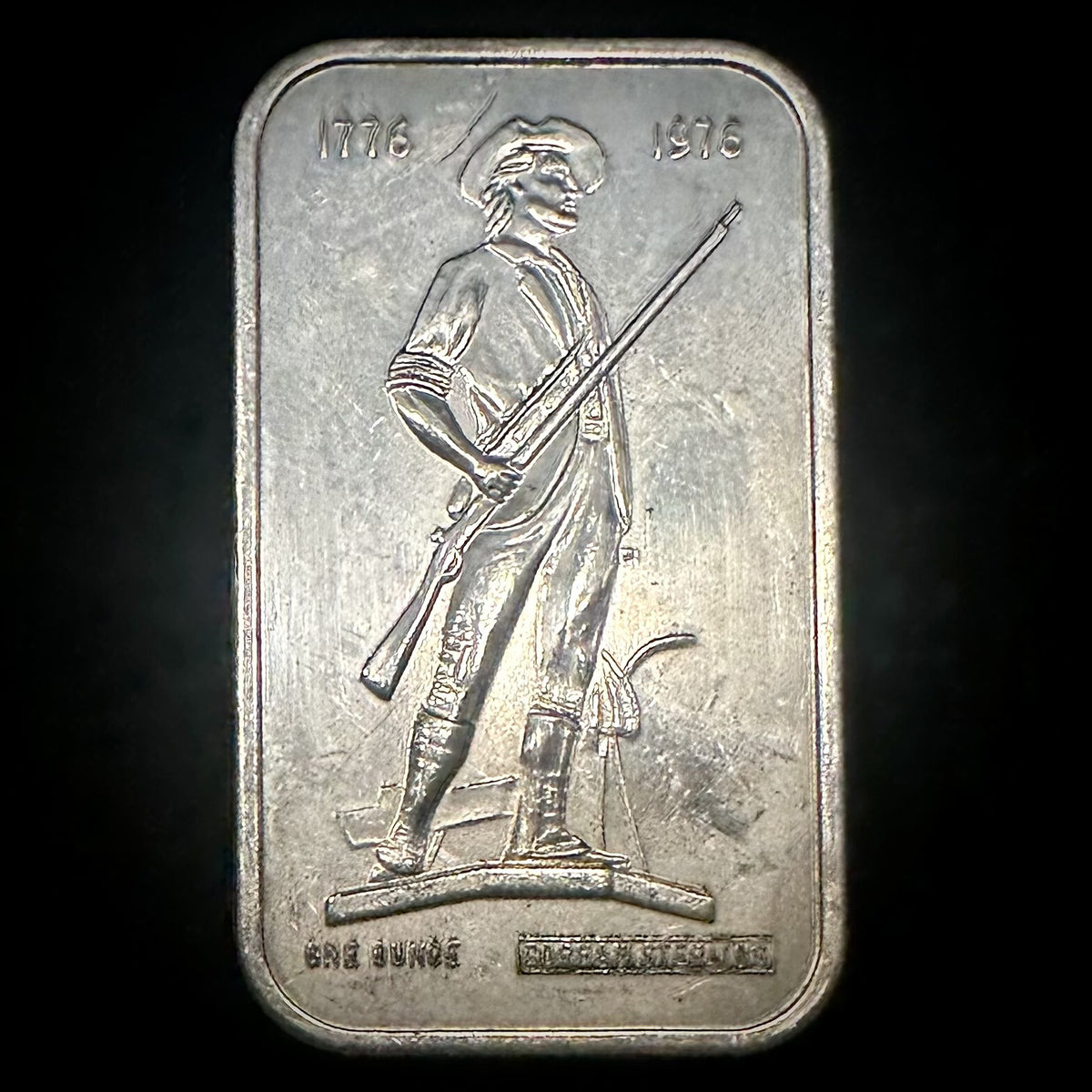 1976 Bicentennial Minuteman Gorham Sterling 1 oz Fine Silver Art Bar