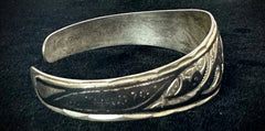 Vintage Silver Siam Niello Cuff Bangle Bracelet 7.5"
