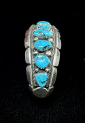 Tommy Moore Vintage Navajo Sterling Silver 7 Kingman Turquoise Cuff Bracelet