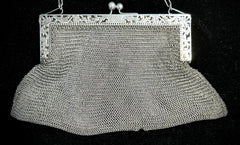Antique Sterling Silver Mesh Chain Link Purse/Bag With Filigree Floral Pattern