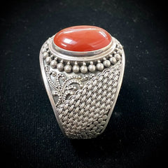 BA Indonesia Vintage Sterling Silver Bangle Bracelet With Red Suarti Carnelian