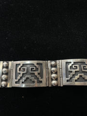 Mexico Vintage Sterling Silver Wide Panel Link Bracelet Marked IF-09