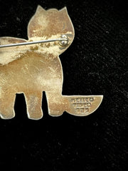 Vintage TAXCO 925 Sterling Silver Cat with Brass Bowl Brooch Pin