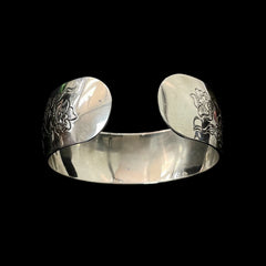 S.Kirk & Son Vintage Sterling Silver Etched Floral Jonquil Cuff Bracelet Bangle
