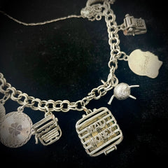 Vintage 12 Charm Sterling Silver Charm Bracelet 8"