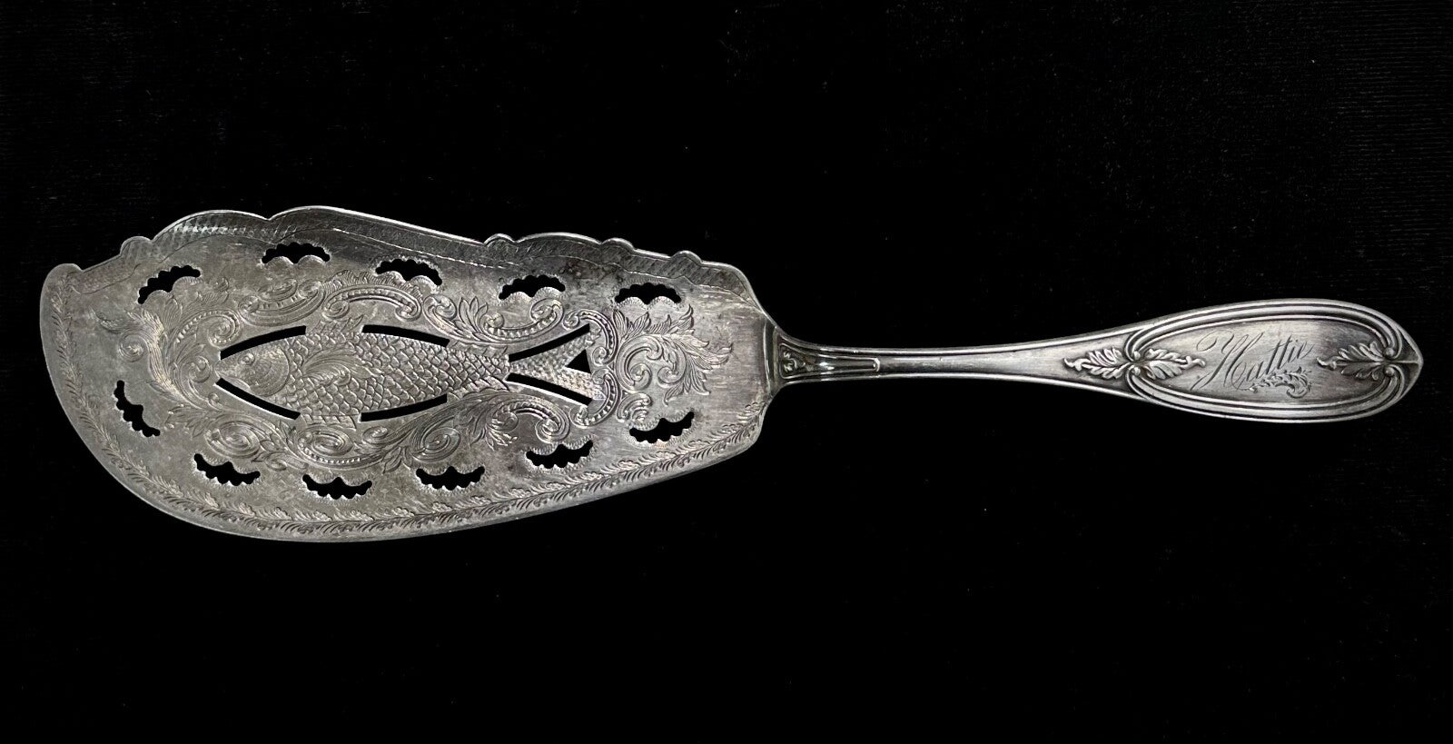 Olive By Tiffany & Co. Antique 19th Century Sterling Silver Etched Fish Server
