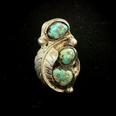 Vintage Navajo Sterling Silver Triple Turquoise Leaf Ring Size 6.5
