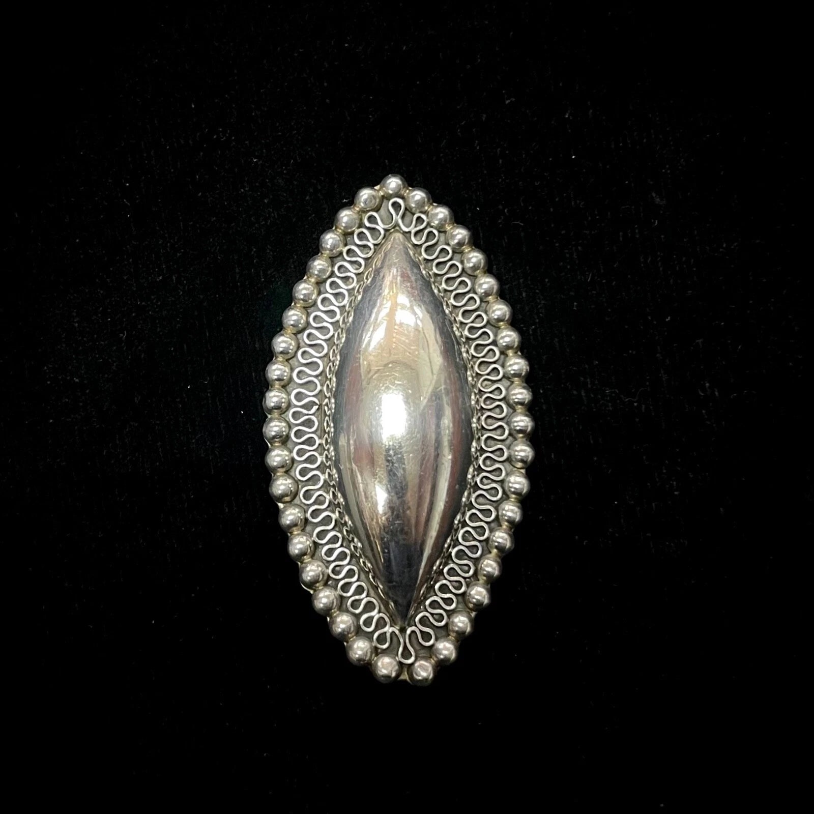 Mexico TD-77 925 Vintage Sterling Silver Domed & Beaded Brooch Pin/Pendant
