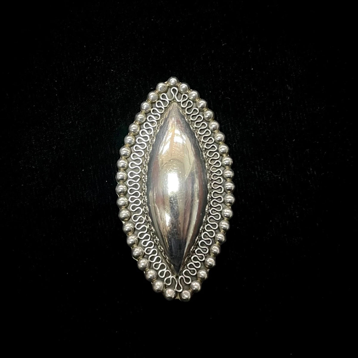 Mexico TD-77 925 Vintage Sterling Silver Domed & Beaded Brooch Pin/Pendant
