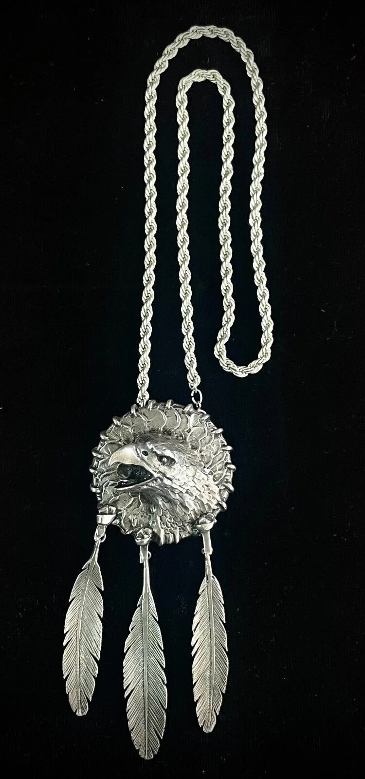 Stan Bentall Vintage Sterling Silver Eagle Feathers Pendant/Brooch & Rope Chain