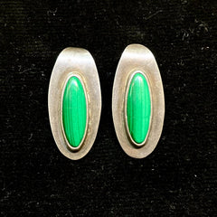 Vintage Mexico Sterling Silver Jade Earrings Ear-clips