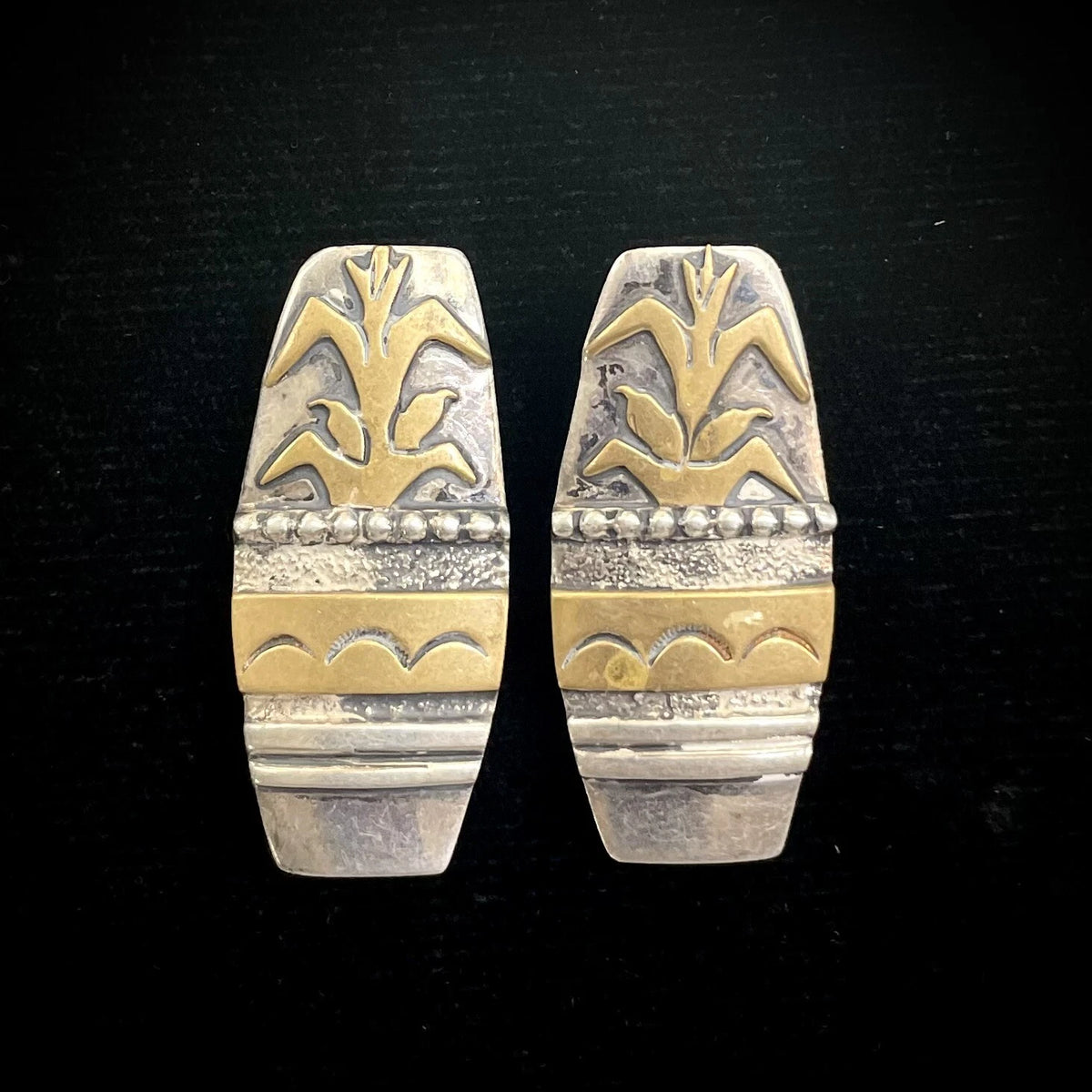 Vintage Sterling Silver & Brass Ear-Clip Earrings