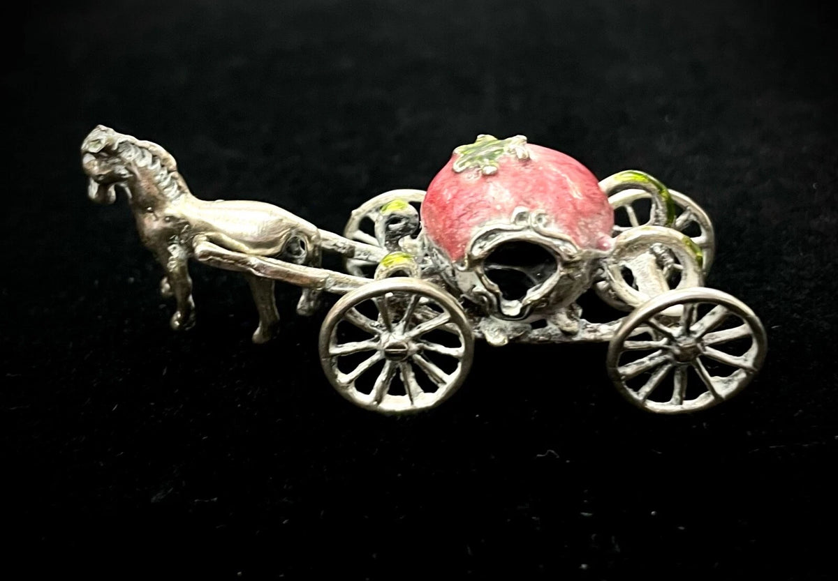 Vintage 800 Silver Miniature Moveable Cinderella's Pumpkin Horse & Carriage