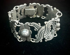 Mexico Vintage Sterling Silver Wide Panel Bracelet
