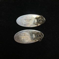 Vintage Mexico Sterling Silver Jade Earrings Ear-clips