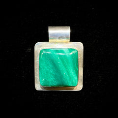 Mexico Vintage Sterling Silver Large Slider Pendant With Green Stone
