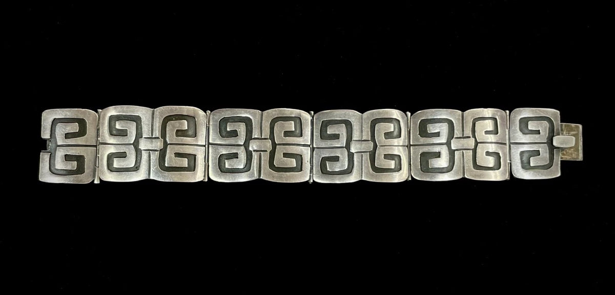 Vintage Sterling Silver Wide Panel Bracelet 7.5"