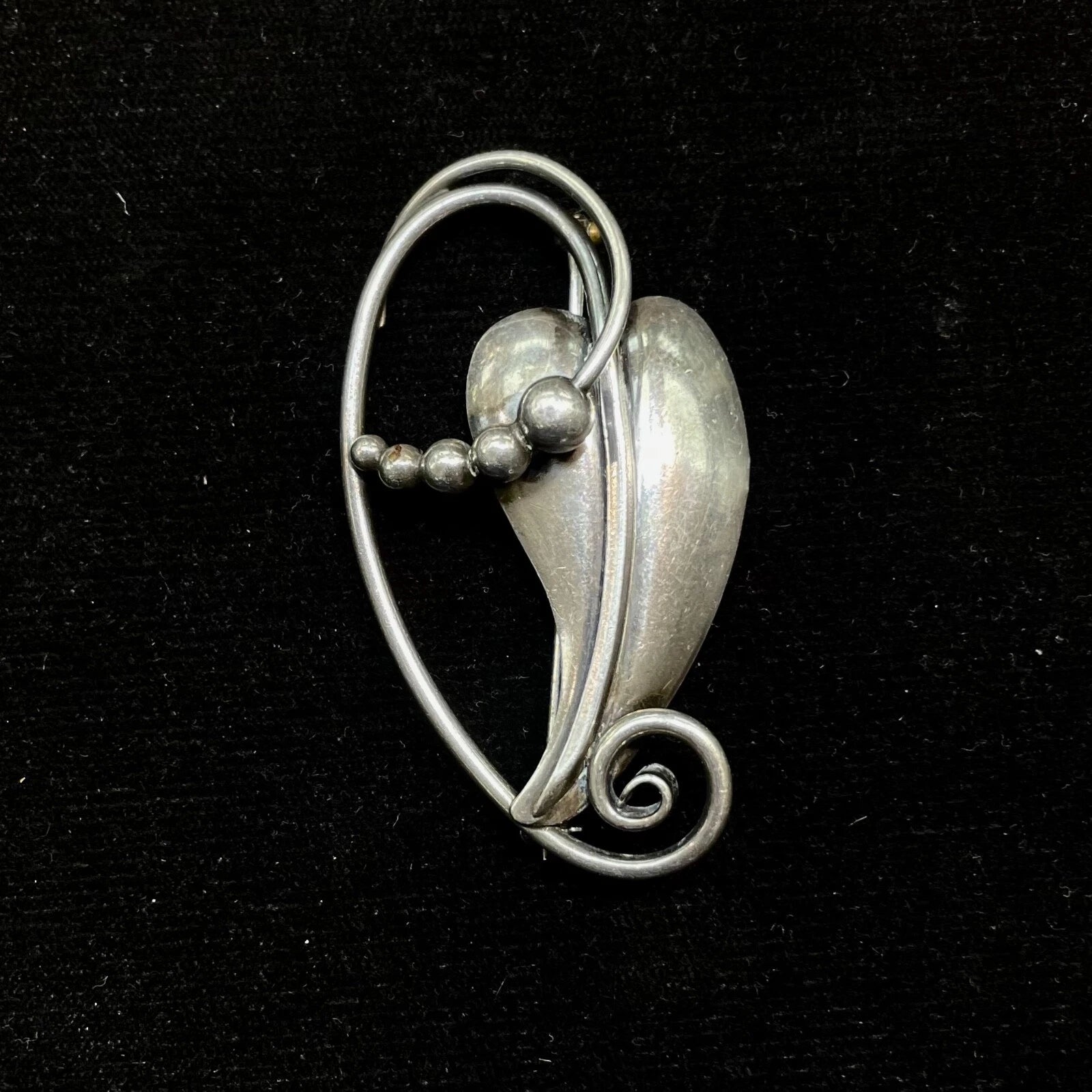 Vintage La Paglia 132 Sterling Silver Bead Leaf Brooch Pin