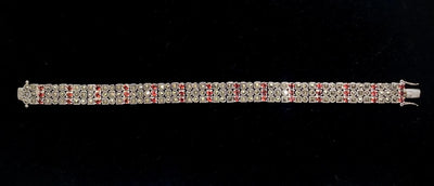 Vintage Thailand Sterling Silver Bracelet With Red Stones And Marcasite