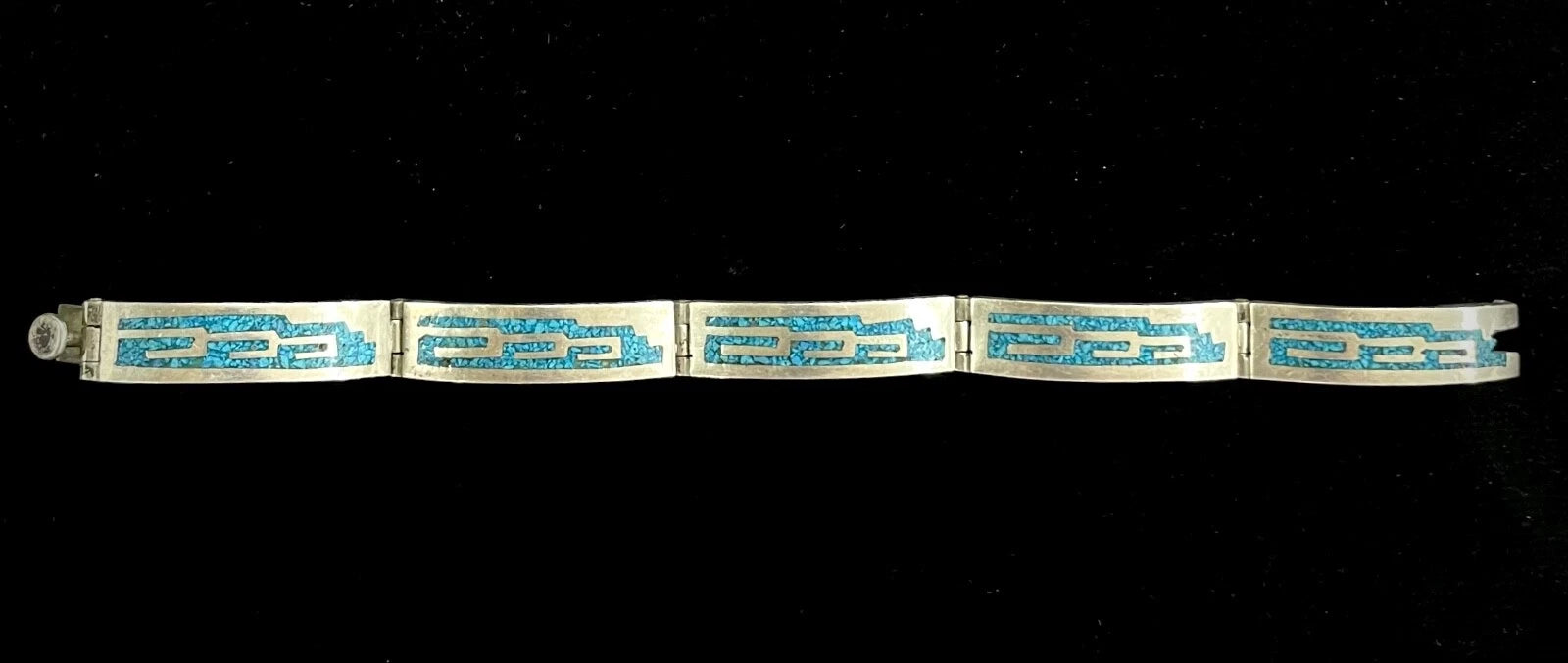 Mexico TAXCO TC-49 Sterling Silver Bracelet With Turquoise Inlay 7.5"

