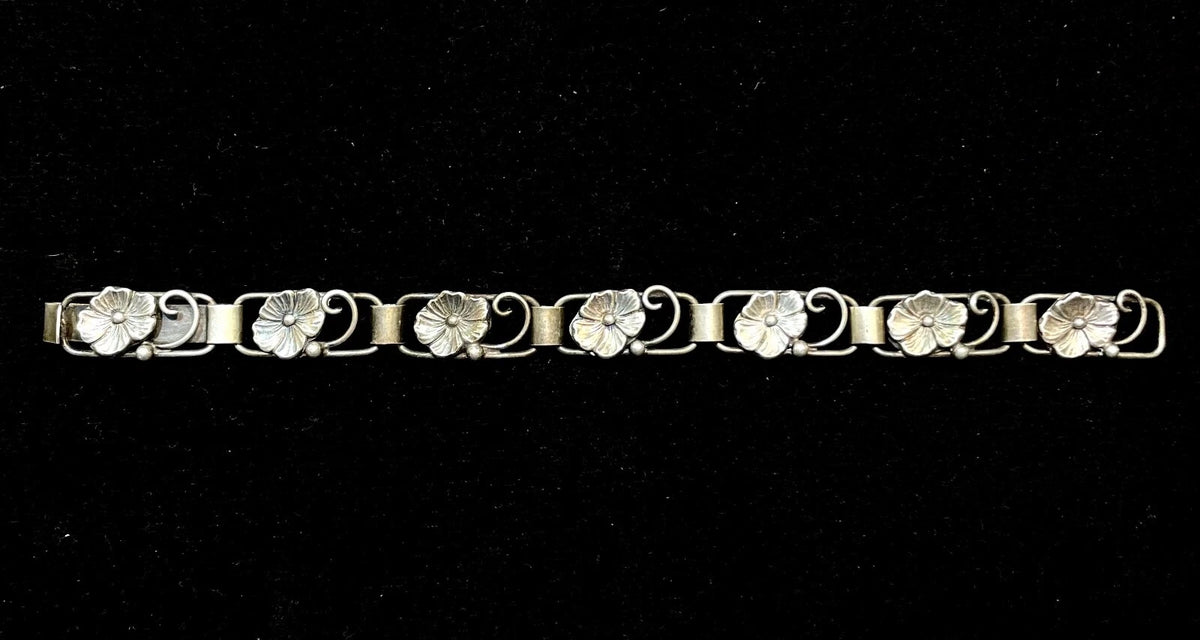 Vintage ARK Made in Denmark Sterling Silver Floral Bracelet 7.5"