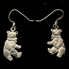Vintage Sterling Silver Teddy Bear Dangle Hook Earrings
