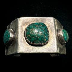 Gibson Nez Vintage Navajo Sterling Silver 3 Turquoise Heavy Cuff Bracelet